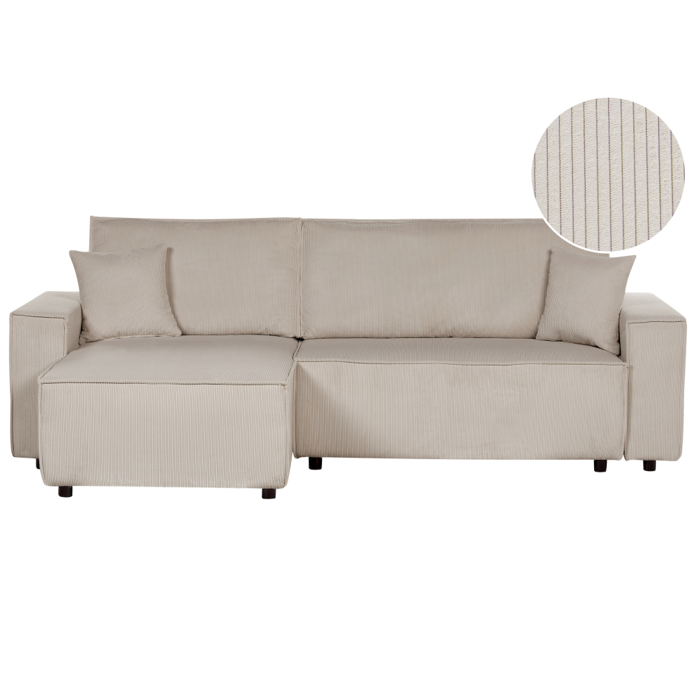 Corner Sofa Bed ABACKA Corduroy Beige 3 Seater Right Hand