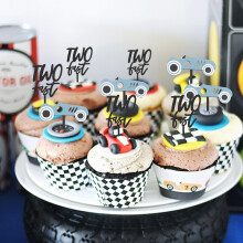 Wooden Two Fast Birthday Cupcake Toppers - Two Fast Decorations Race Car Party Cake Toppers Racing Car Birthday Topper (two fast cake topper)