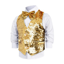Vestiti America Boys Gret di paillettes con Bowtie - giubbotto di costume scintillante per bambini - outfit da festa formale lucido per ragazzi (oro)