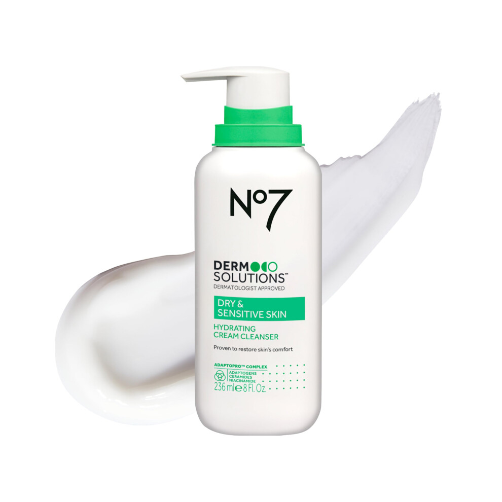 No7 Derm Solutions Hydrating Facial Cleanser - Gentle Cream Face Wash Formulated with Ceramides  Niacinamide & Adaptogens to Help Maintain Skin's Mois