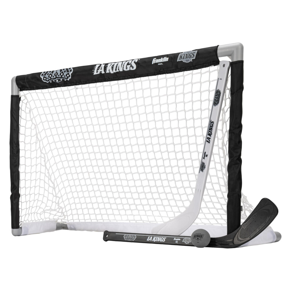 Franklin Sports NHL LA Kings Mini Hockey Set - Kids Indoor Knee Hockey Goal Ball + 2 Mini Hockey Stick Combo Set - Youth NHL Team Indoor Toy Knee Ho
