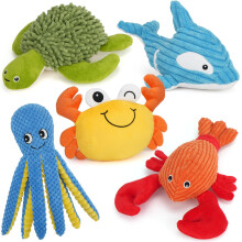 Prime Pets Koiran lelut 5 Pack Pehmo Koiran squeaky Lelut Lajitelma Bundle Ocean Animal Lemmikkilelu pienille ja keskikokoisille koirille Täytetyt ko