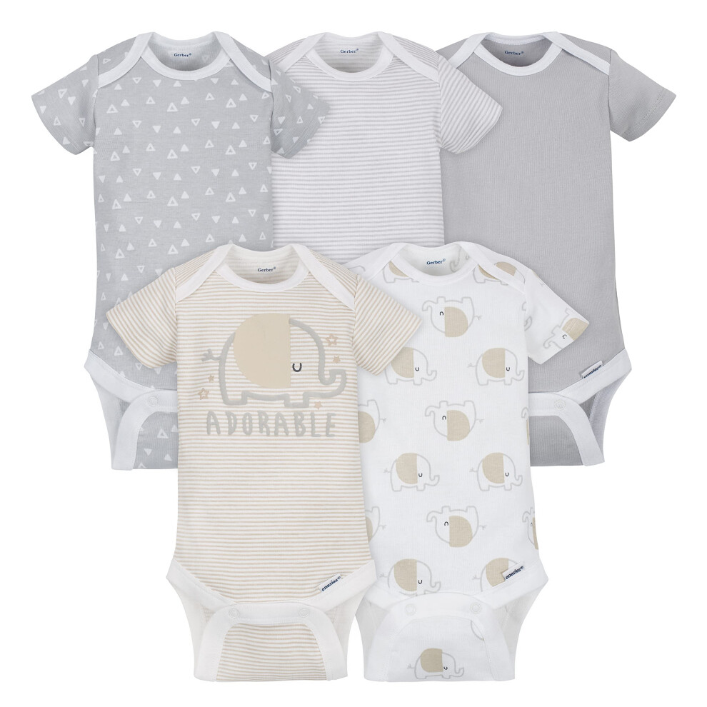 Gerber Unisex Baby 5-Pack Short Sleeve Variety Onesies Bodysuits Elephant 3-6 Months
