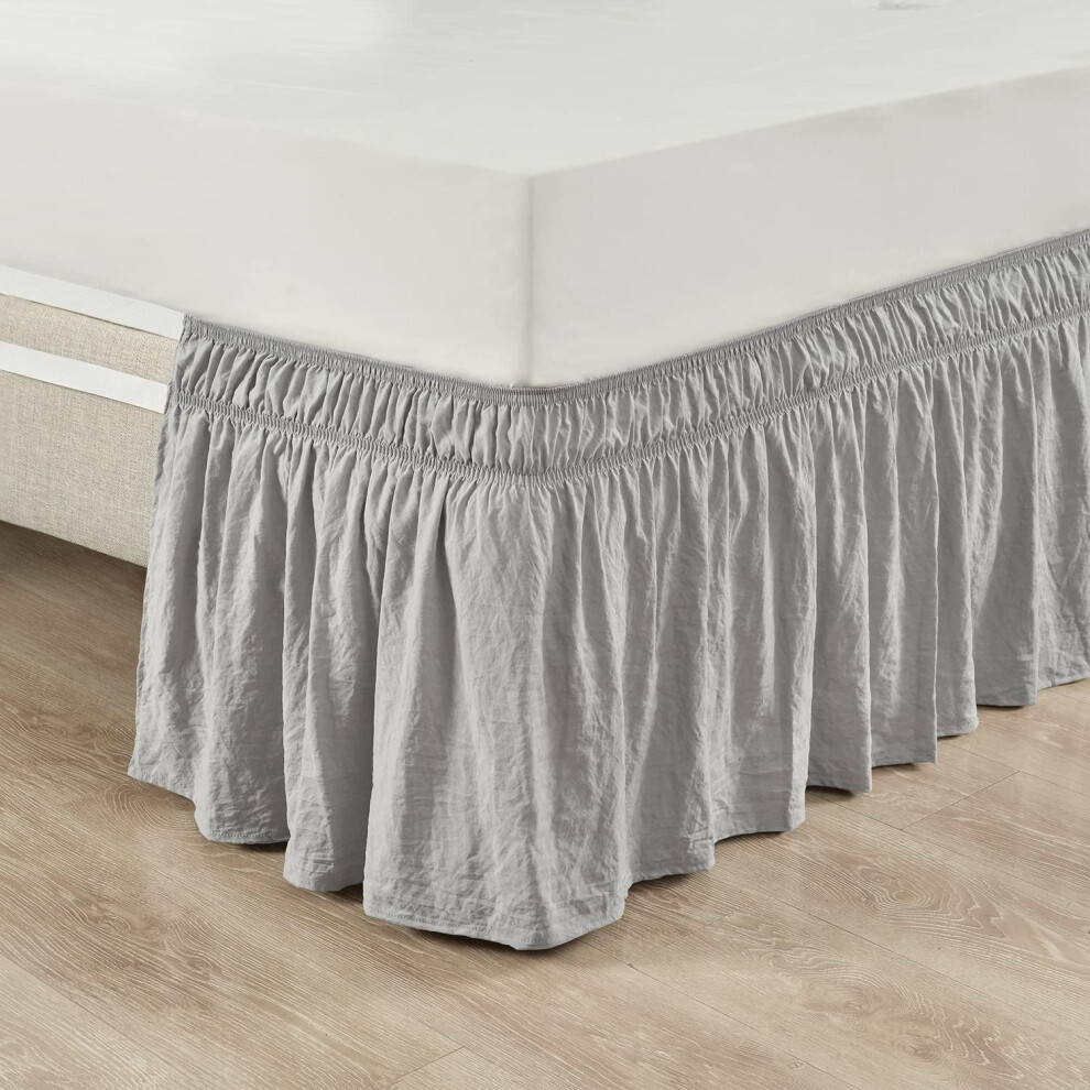 Lush Decor Ruched Ruffle Elastic Easy Wrap Around Bedskirt Queen/King Light Gray