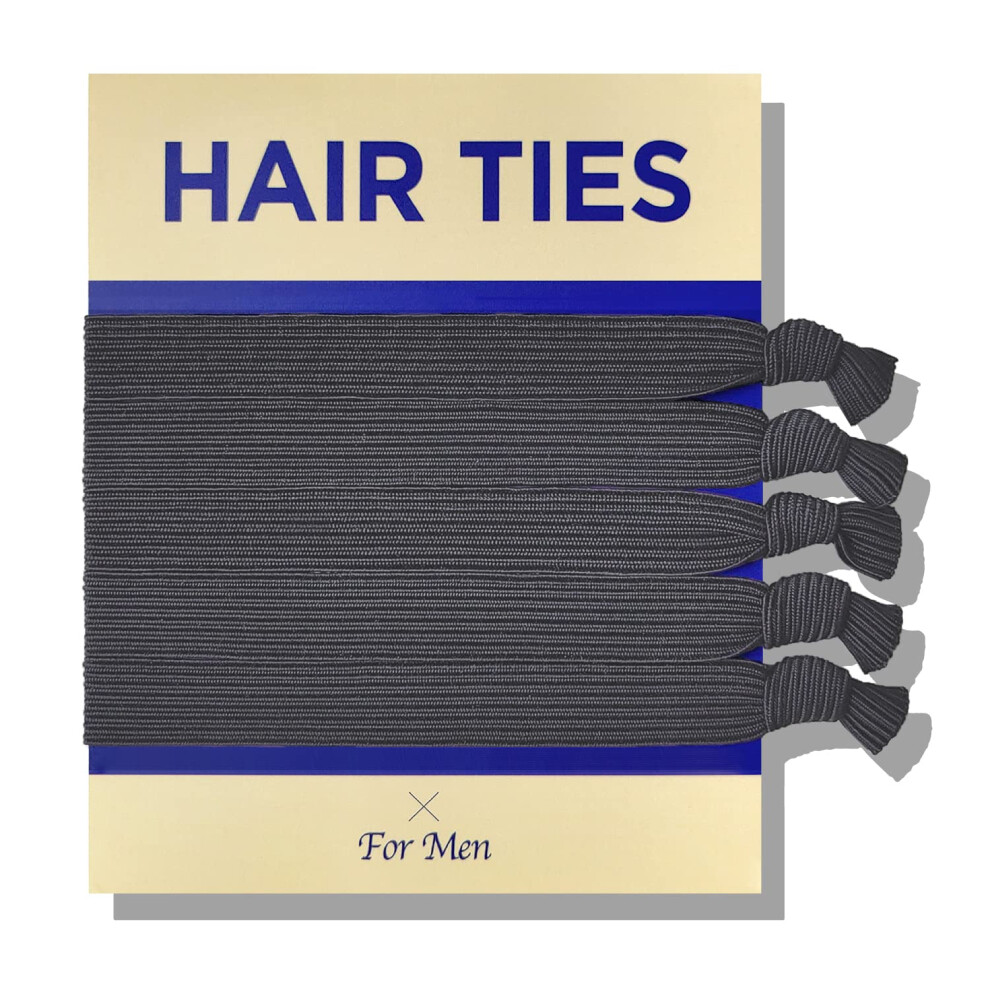 Havhaf Knotted Mens Hair Ties - Charcoal 5 Count. Wide(5 Pcs) No Damage Crease Breakage Man Bun Hair Tie Men With Long Hair For Buns Curly Thick El