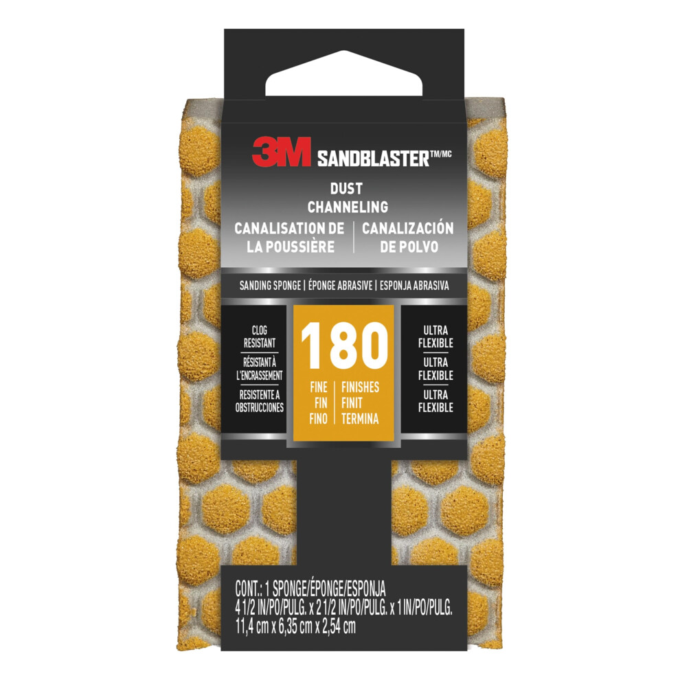 3M Sandblaster Ultra Flexible Sanding Sponge  Gold  4.5 in. x 2.5 in. x 1 in.  180 Grit  Fine