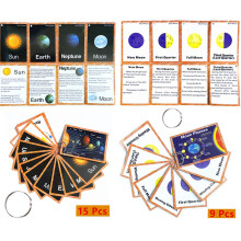 S?t med solsystemet og m?nefasen flashkort til sm?b?rn | Kids Learning Flashcard & Montessori Pocket Cards | Perfekt til Pre-K Decor Baggrundsv?g