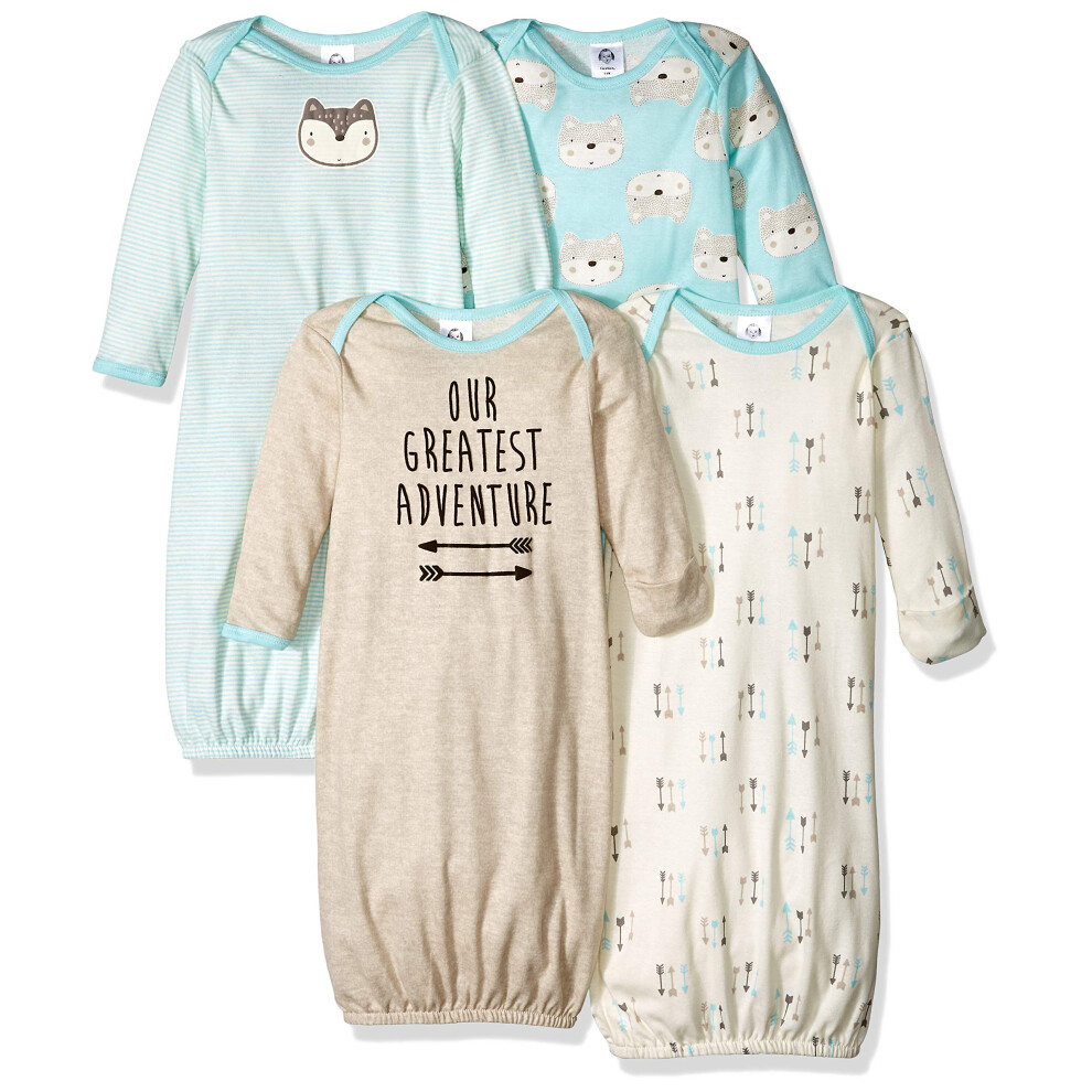 Gerber Unisex Baby Boy and Girls 4-Pack Sleeper Gown Aqua Fox Preemie