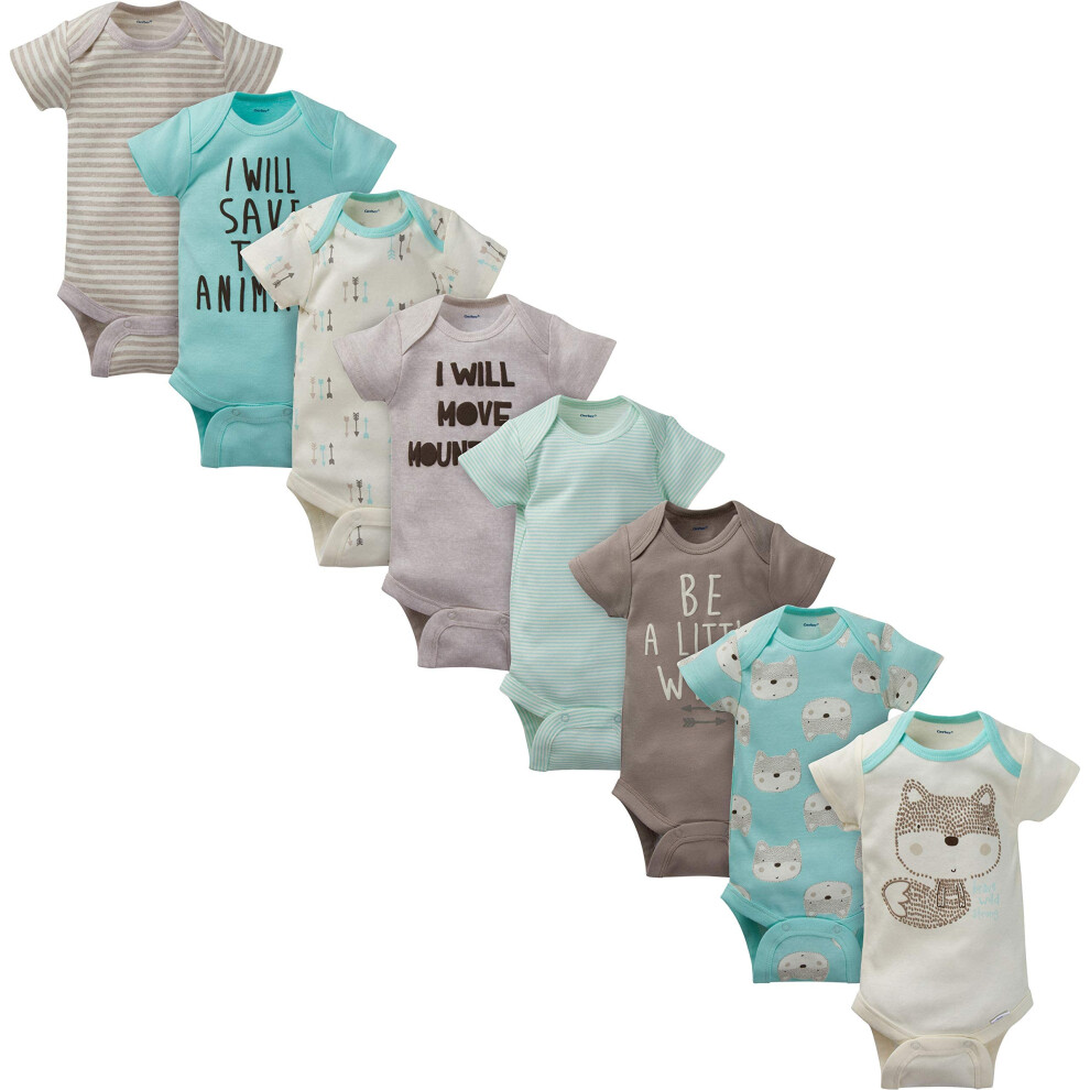 Gerber Baby 8-Pack Short Sleeve Onesies Bodysuits  Fox  12 Months