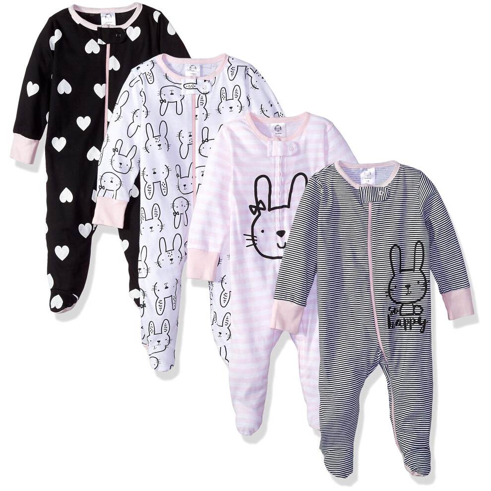 Gerber Baby Girls 4 Pack Sleep 'N Play Footie Bunny Smiley Preemie
