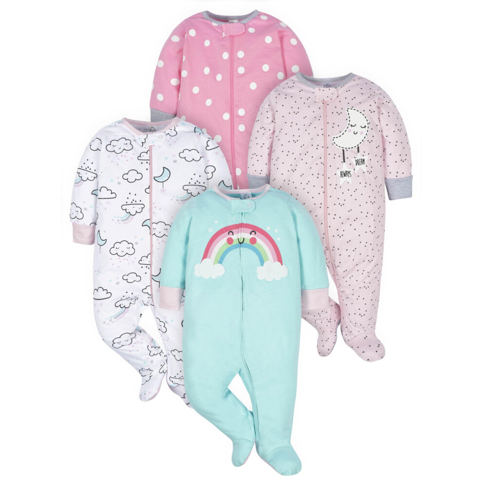 Gerber Baby Girls 4 Pack Sleep 'N Play Footie Cloudy Preemie