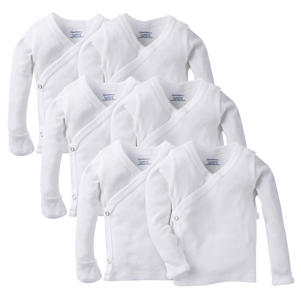 Gerber Baby 6-Pack Long-Sleeve Side-Snap Mitten-Cuff Shirt  White  Preemie