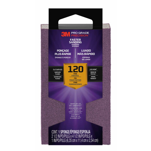 3M 3M Pro Grade Precision Bloco de lixamento mais rpido Esponja 120 gro fino 2,5 polegadas x 4,5 polegadas x 1 polegada