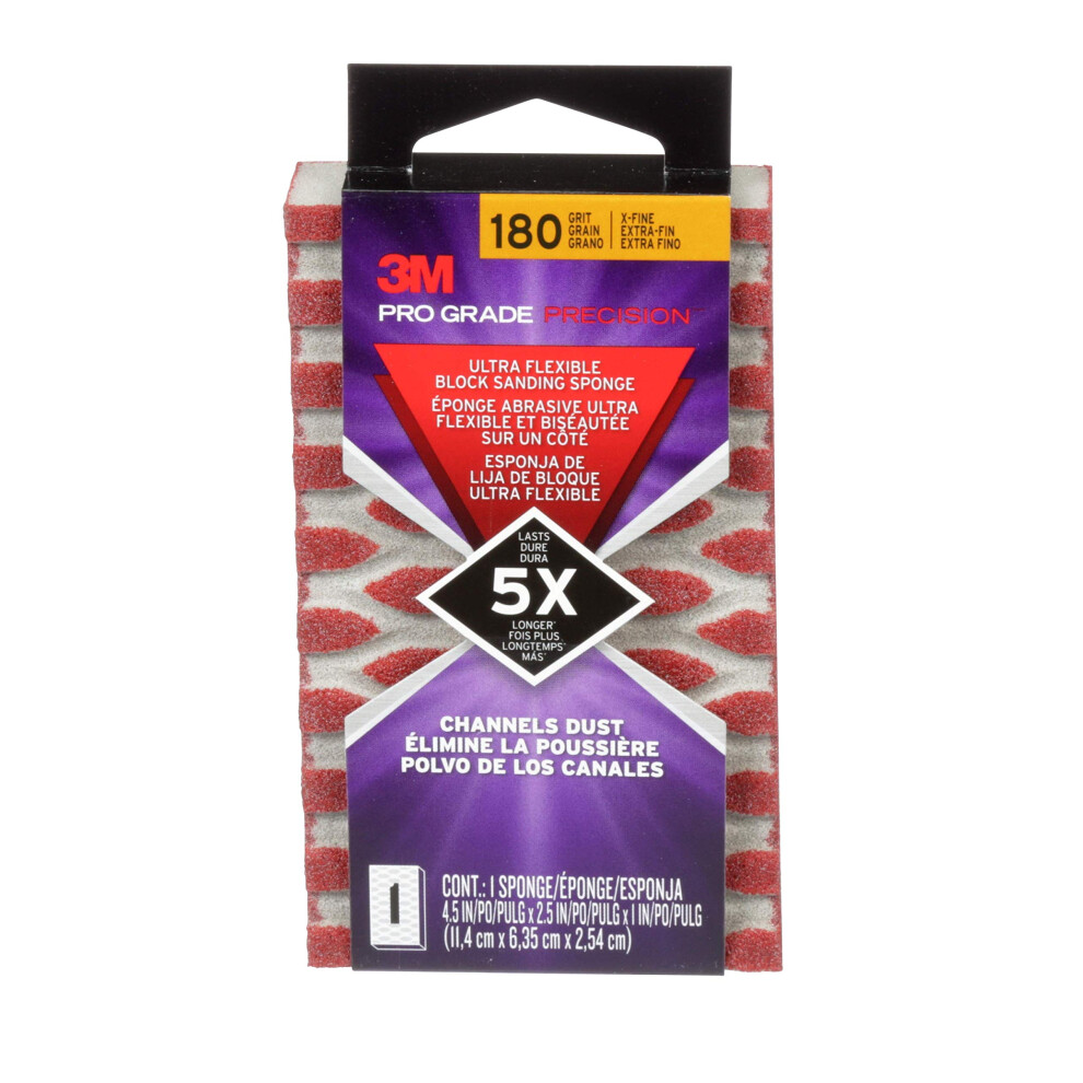 3M 2503PGP-180-UF Pro Grade Precision 180-Grit Ultra Flexible Block Sanding Sponge  4.5"""" x 2.5"""" x 1