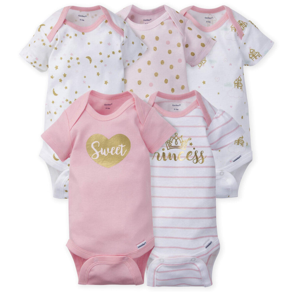 Gerber Baby Girls 5-Pack Short Sleeve Variety Onesies Bodysuits Princess Arrival Newborn