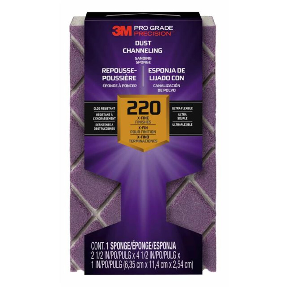 3M 2504PGP-220-UF Pro Grade Precision 220-Grit Ultra Flexible Block Sanding Sponge  4.5"""" x 2.5"""" x 1