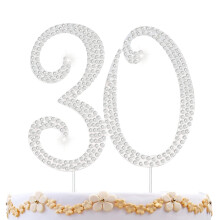 30 Cake Topper 30 ?rs jubil?um F?dselsdag Bryllup Diamant Cake Topper til kvinder Bling Rhinestone Kage dekoration Festartikler Mindegods S?lv