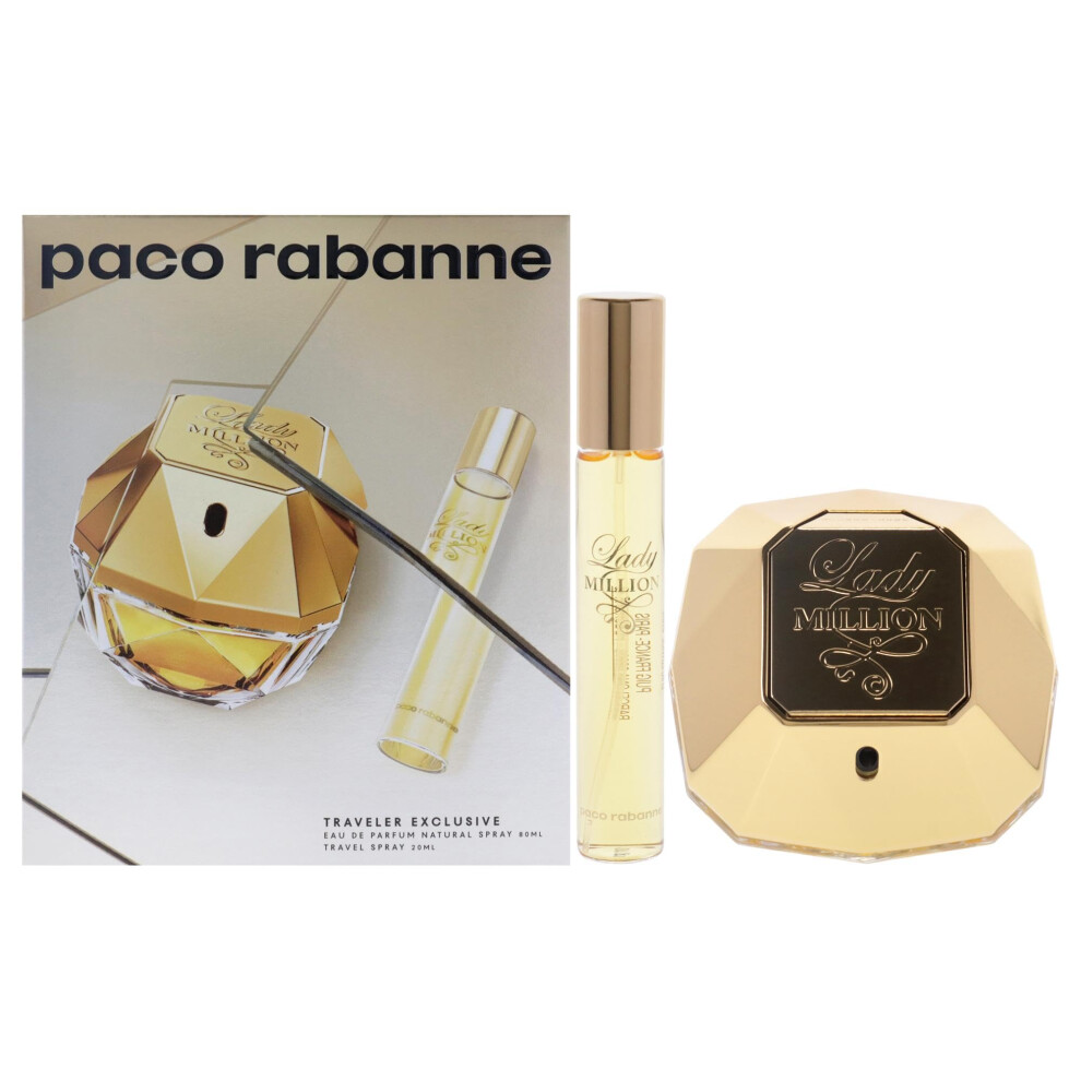 Paco Rabanne Lady Million for Women - 2 Pc Gift Set 2.7oz EDP Spray  0.68oz EDP Travel Spray