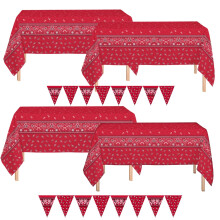 Oojami 4 balen Bandana Western Tma Plastov potah na stul Ubrus Ubrus 54"""" x 108"""" Obsahuje 2 vlajecky (cerven)