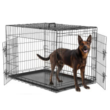 Simple Deluxe 36-inch middelgrote hondenbench met scheidingswand, dubbele deur, opvouwbare metalen draadkooi met lekvrije plastic bak, draagbare
