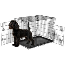 Eenvoudige Deluxe 36-inch hondenkooi met scheidingswand Metaaldraad Opvouwbare middelgrote huisdierkennel met twee deuren en lekvrije plastic lad