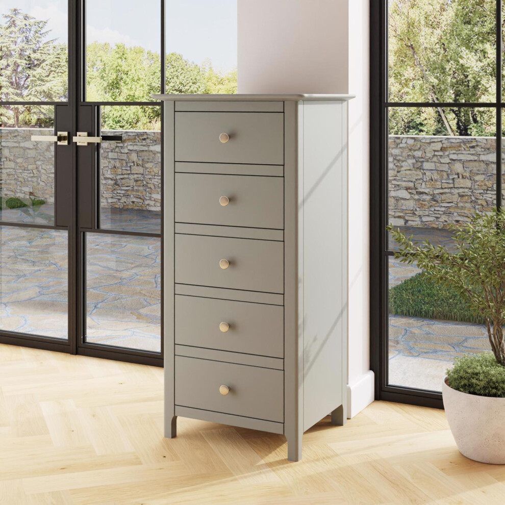 Grey 5 Drawer Chest of Drawers Brushed Metal Handles