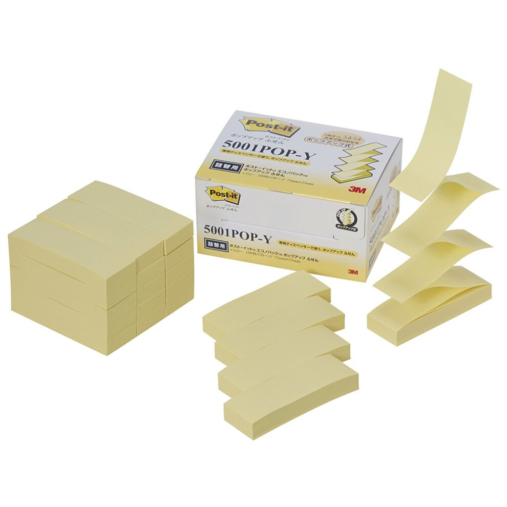 Post-it 5001POP-Y Sticky Notes  Pop-Up  Refill  Yellow  3.0 x 1.0 inches (75 x 25 mm)  100 Sheets x 20 Pads
