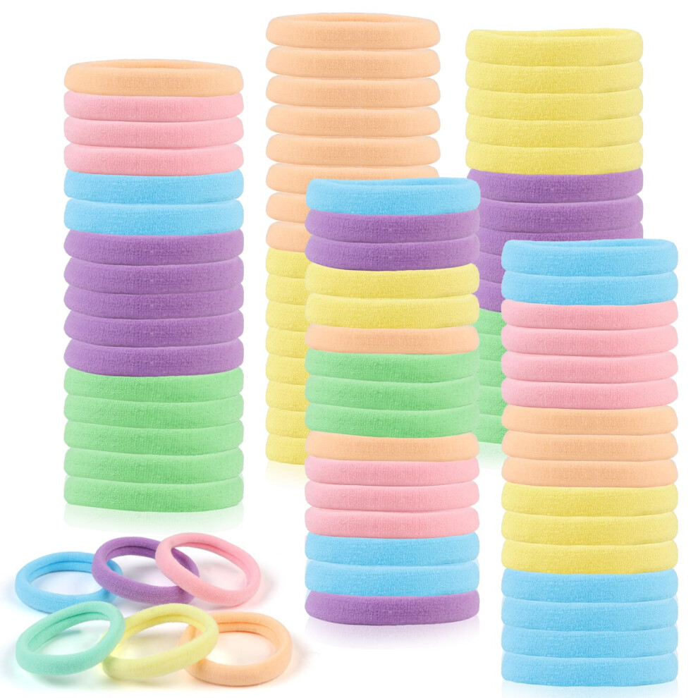 Fvolrem 100Pcs Hair Ties For Women Seamless Cotton Elastic Hair Bands No Damage Thick Ponytail Holders For Girls Women - Soft Hair Ties (6 Colors)