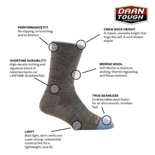 Darn Tough Women's Solid Basic Crew Lightweight Sock (Style 6012) - Charcoal  Large 1