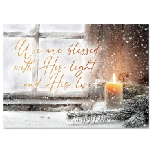 Nykyinen Let Your Heart Be Light Joulutervehdyskorttisetti - 18 suuren 5 x 7 tuuman taitetun kortin setti, teema uskonnollinen joulukortti arvopakkau