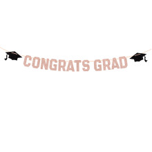 Klasse af 2025 Graduation Tema Festdekoration Tillykke Grad Banner Black Glitter Graduation 2025 Black Congratulations Party Decorations (Rose Go