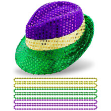 SIROGOGO 6 stykker farverig perlehalsk?de og pailletter Fedora hat fastelavnskostume til festdekoration