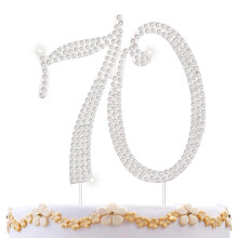 70 Cake Topper 70 ?rs jubil?um F?dselsdag Bryllup Diamant Cake Topper til kvinder 70 Bling Rhinestone Kage dekoration Festartikler Mindekort S?lv