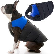 Gooby Padded Vest Dog Jacket - Blue  Medium - Warm Zip Up Vest Fleece Jacket with Dual D Ring Leash - Winter Water Resistant Sweater - Clothes for Sma