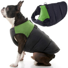 Gooby Padded Vest Dog Jacket - Green  Medium - Warm Zip Up Vest Fleece Jacket with Dual D Ring Leash - Winter Water Resistant Sweater - Clothes for Sm