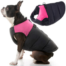 Gooby Padded Vest Dog Jacket - Pink X-Small - Warm Zip Up Vest Fleece Jacket with Dual D Ring Leash - Winter Water Resistant Sweater - Clothes for Sm