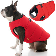 Gooby gepolsterte Hundeweste einfarbig rot, Gre XS warme Fleeceweste mit Reiverschluss und Leine mit zwei D-Ringen wasserabweisender Pul