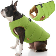 Gooby Gepolsterte Hundeweste Einfarbig Grn, Gre XL Warme Fleeceweste mit Reiverschluss und Leine mit zwei D-Ringen Wasserabweisender Pu