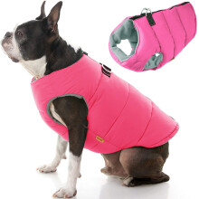 Gooby gepolsterte Hundeweste einfarbig rosa, Gre M warme Fleeceweste mit Reiverschluss und Leine mit zwei D-Ringen wasserabweisender Pul