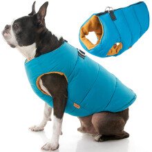 Gooby gepolsterte Hundeweste einfarbig trkis, Gre L warme Fleeceweste mit Reiverschluss und Leine mit zwei D-Ringen wasserabweisender P