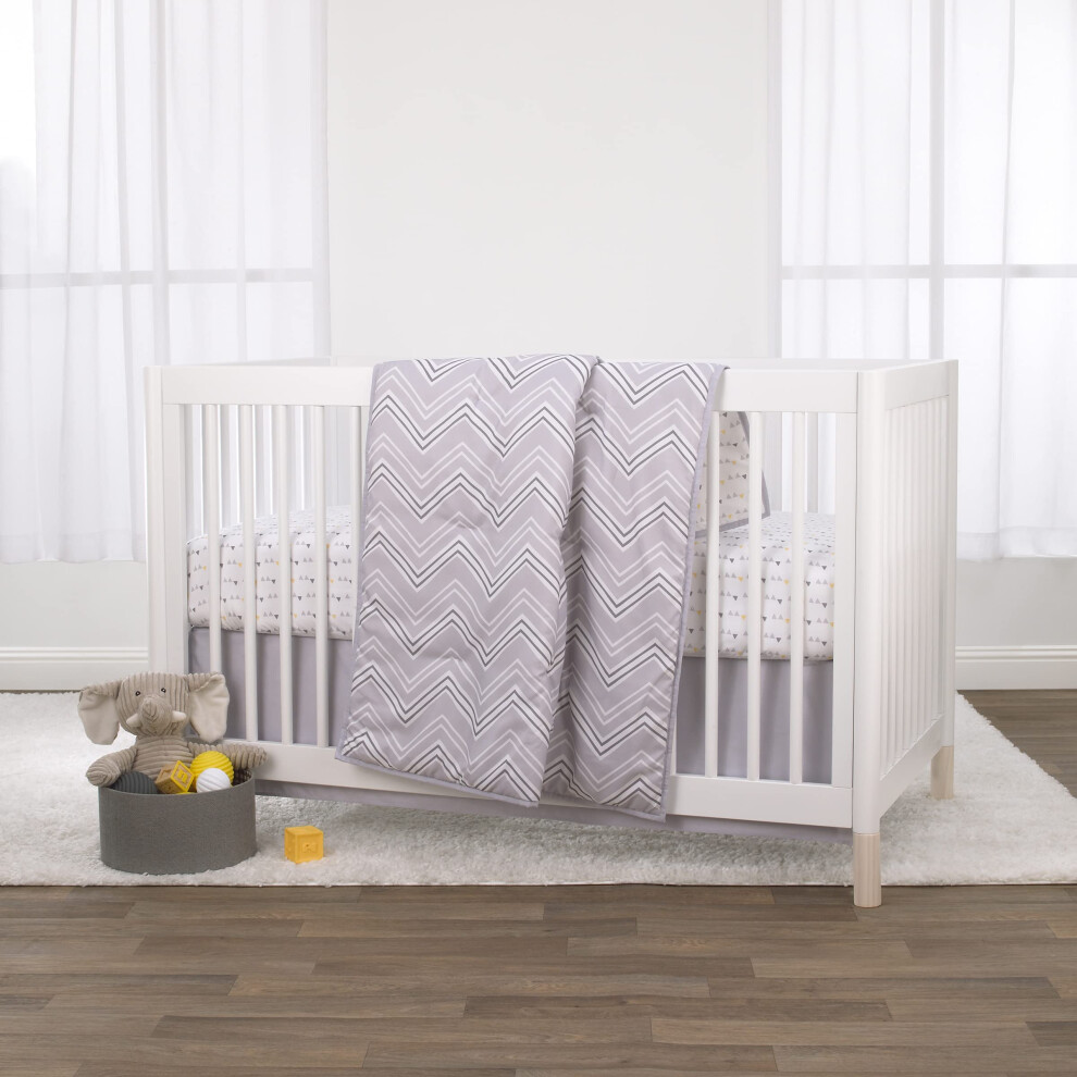 Little Love by NoJo Grey and White Chevron 3 Piece Crib Bedding Set - Comforter Fitted Crib Sheet and Dust Ruffle