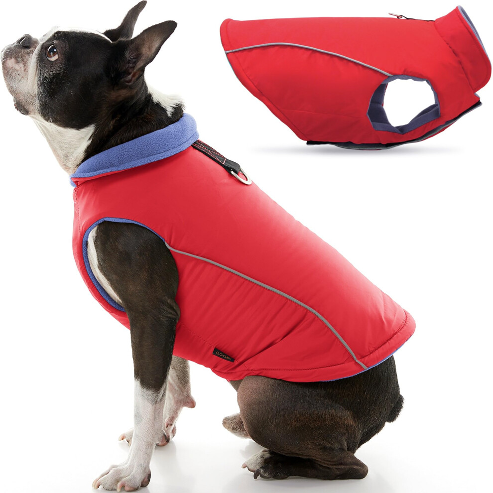 Gooby Sports Vest Hundejacke Rot, Gre S Reflektierende Hundeweste Mit D-Ring-Leine Warmer, Mit Fleece Geftterter Pullover Fr Kleine Hun-image