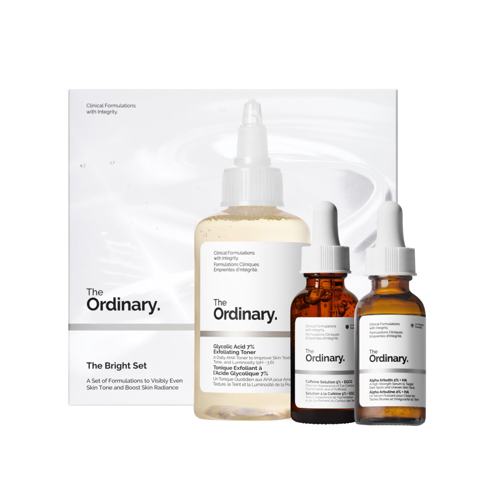 The Ordinary The Bright Set  3-Step Regimen for Radiant  Even Skin Tone with Glycolic Acid 7% Exfoliating Toner  Alpha Arbutin 2% + HA  and Caffeine S