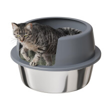 Booche Ronde kattenbak van roestvrij staal met hoge zijkanten Kattenbak van roestvrij staal met deksel Extra grote bak Gemakkelijk schoon te make