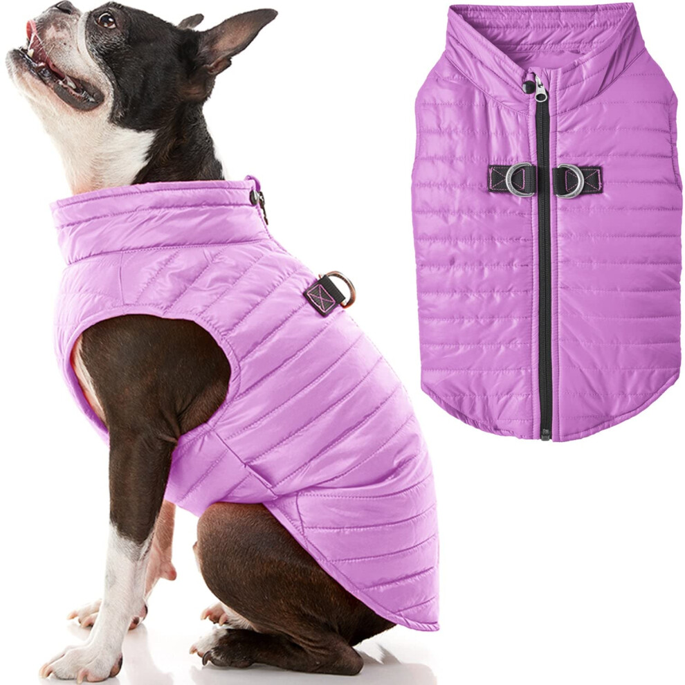 Gooby Pufferweste Fr Hunde Lila, Gre S Ultradnne Windjacke Mit Reiverschluss Und Leine Mit Zwei D-Ringen Wasserabweisender Pulloverman-image