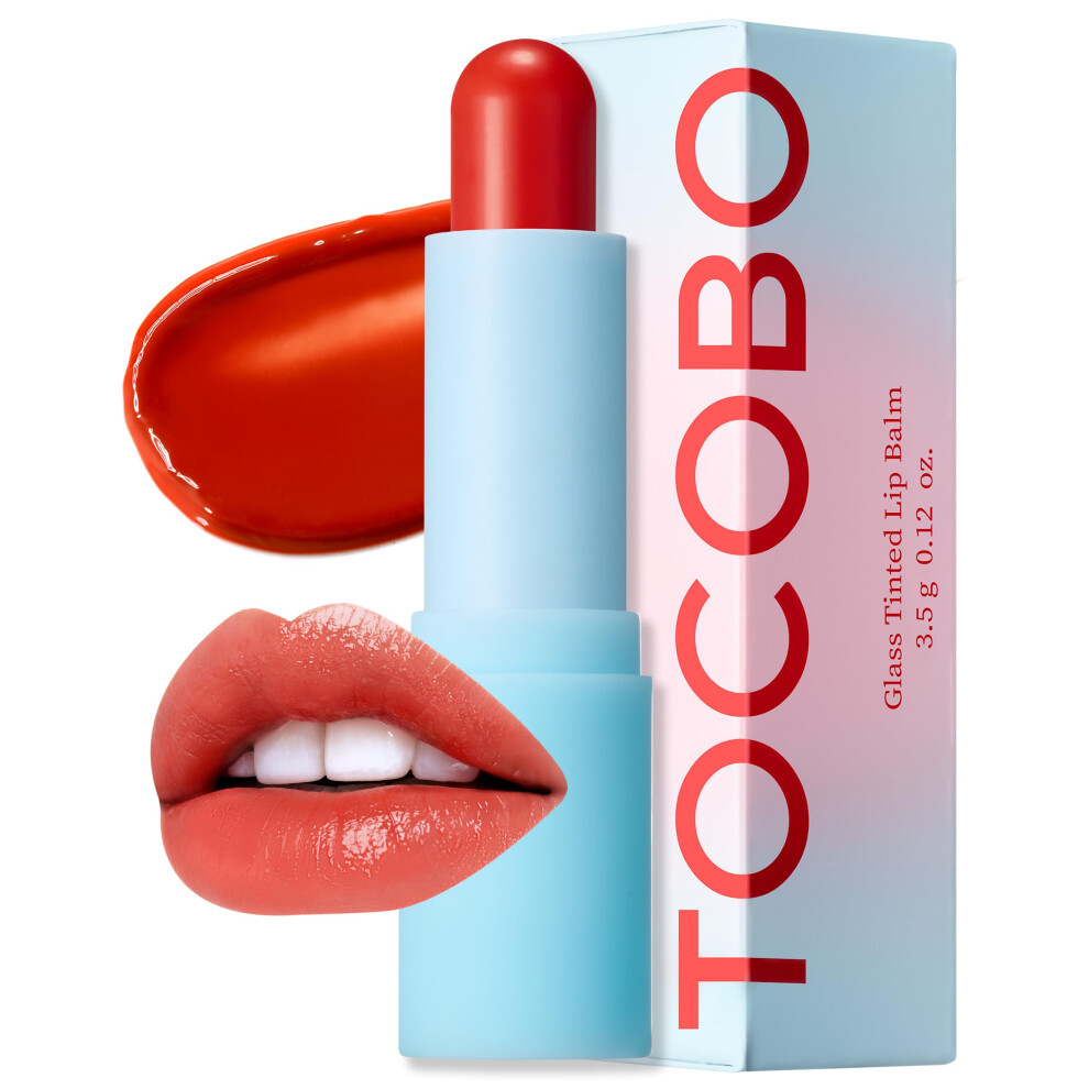 Tocobo Red Glass Tinted Lip Balm 013 Tangerine 0.67 Oz /19G | Glow Moisturizing Vegan Lip Balm & Vivid Tinted Transparent Color