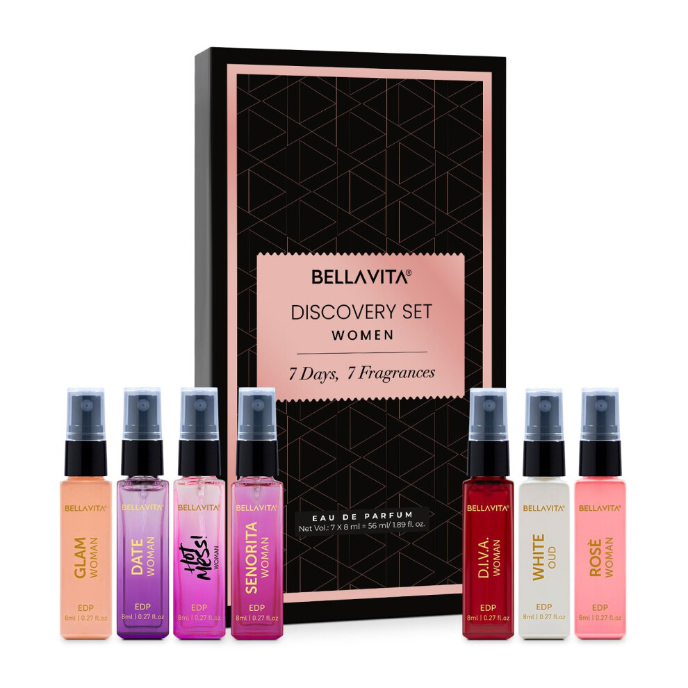 Bella Vita Luxury Bellavita Luxury Discovery Set Womens Perfumes (7X8ml) | Mini Perfume Gift Set For Women With Rose Oud & Pepper Oriented | Compact Long-Lasting Flora