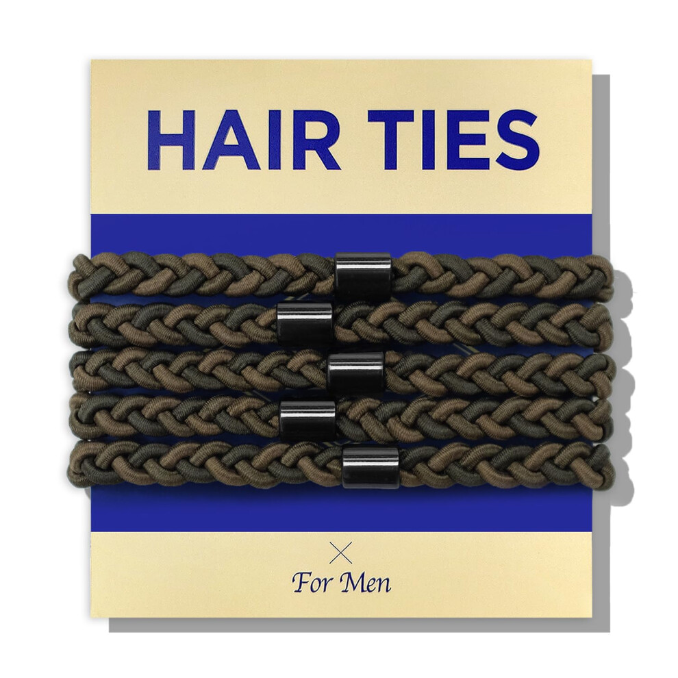 Havhaf Braided Mens Hair Ties For Men 5 Pcs(Xl) - For Buns Curly Thick Dense Hair Elastic Hair Ties For Guys | No Damage Crease Breakage Man Bun Hair