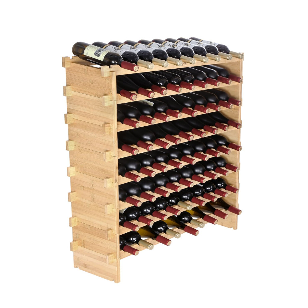 VEVOR Stackable Modular Wine Rack  8-Tier 72 Bottles  Freestanding Wines Holder Display Shelf  Solid Bamboo Wood Storage Racks  Wobble-Free Shelves fo