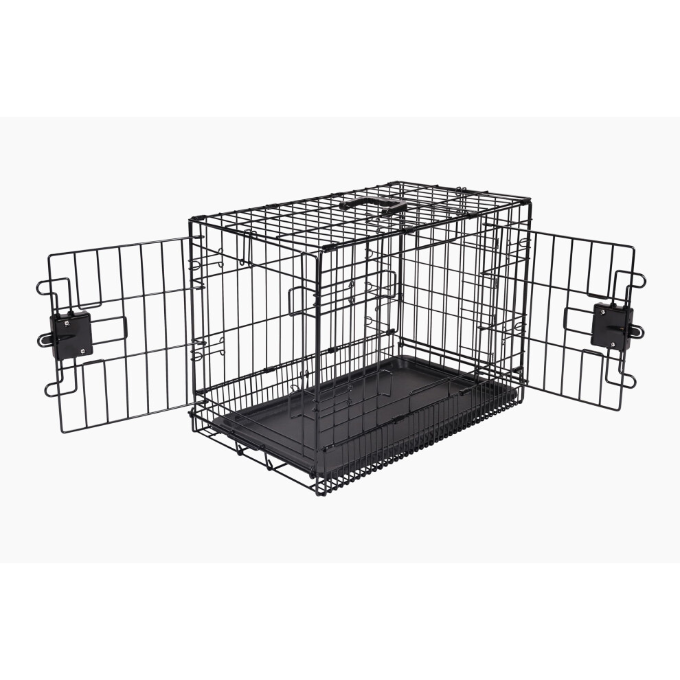 Amazon Basics Durable Foldable Metal Wire Dog Crate with Tray  Double Door  Divider  22 x 13 x 16 in  Black